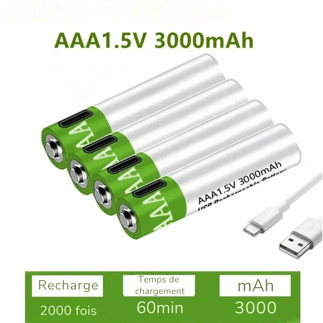 Piles Rechargeables AAA avec Port USB – Recharge Rapide et Longue Durée - InnoMonde