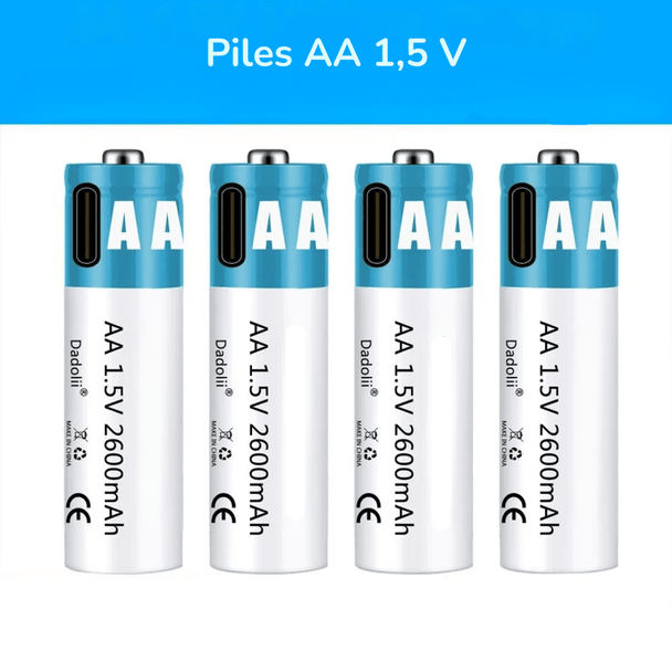 Piles Rechargeables AA avec Port USB – Recharge Rapide et Longue Durée - InnoMonde