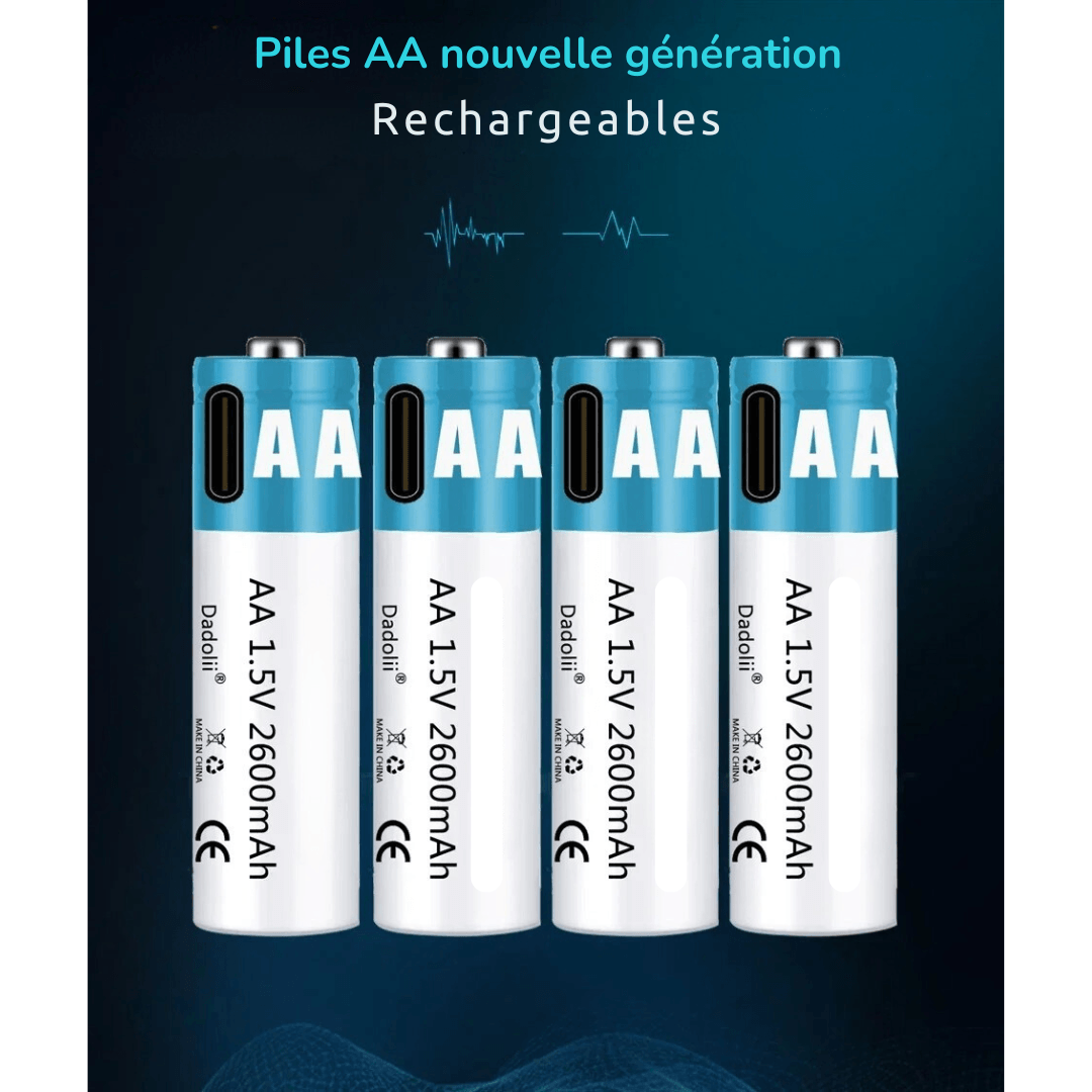 Piles Rechargeables AA avec Port USB – Recharge Rapide et Longue Durée - InnoMonde