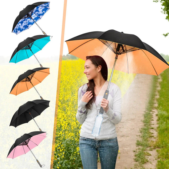 Parapluie avec Ventilateur et Brumisateur Intégré – Protection UV et Rafraîchissement Instantané - InnoMonde